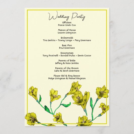 Hochzeit von Gelbflora Programm (Rückseite)