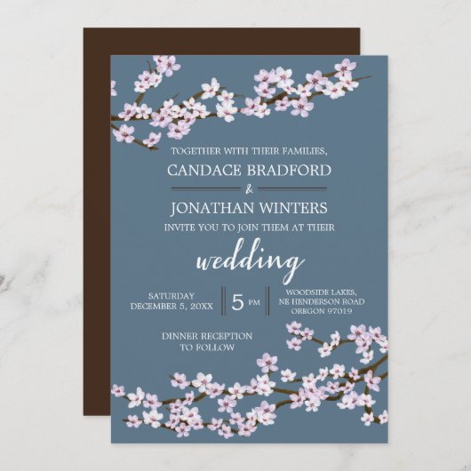 Hochzeit von gemalten Kirschblüten Einladung (Vorne/Hinten)
