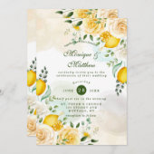 Hochzeit von Gentle Yellow Roses und Lemons Einladung (Vorne/Hinten)