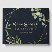 Hochzeit von geometric Blue Green Calligraphy Gästebuch (Vorderseite)