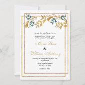 Hochzeit von geometrischem weißem goldgrauem Blatt Einladung (Vorderseite)