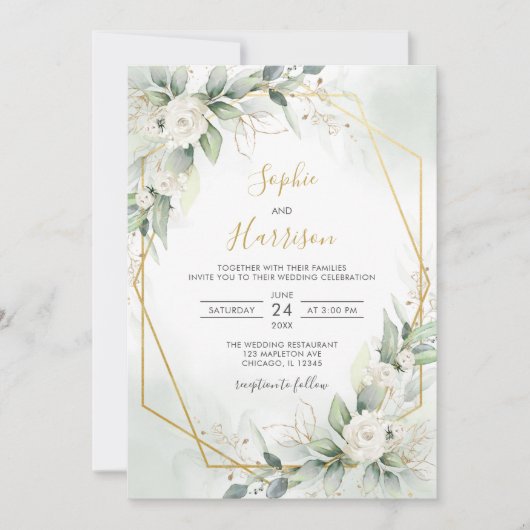 Hochzeit von geometrischen Eleganten und goldenen  Einladung (Vorderseite)