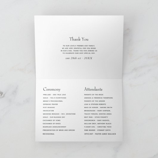 Hochzeit von geometrischen Kristallgrün Programm (Innenseite)