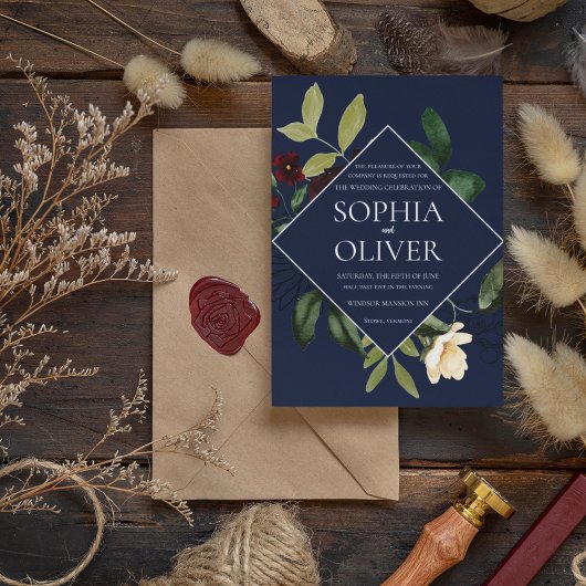 Hochzeit von geometrischen Rahmen der Burgundy Nav Einladung