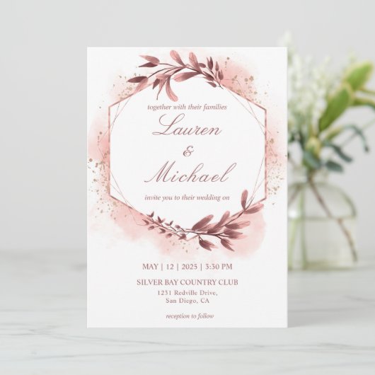 Hochzeit von geometrischen Rahmen für die Rose Gol Einladung (Stehend Vorderseite)