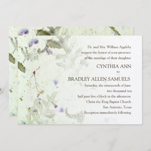 Hochzeit von gepressten Blume Einladung (Vorne/Hinten)