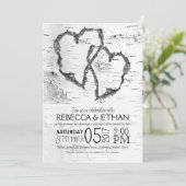 Hochzeit von geschnitzten Herzen Weißwein Einladung (Stehend Vorderseite)