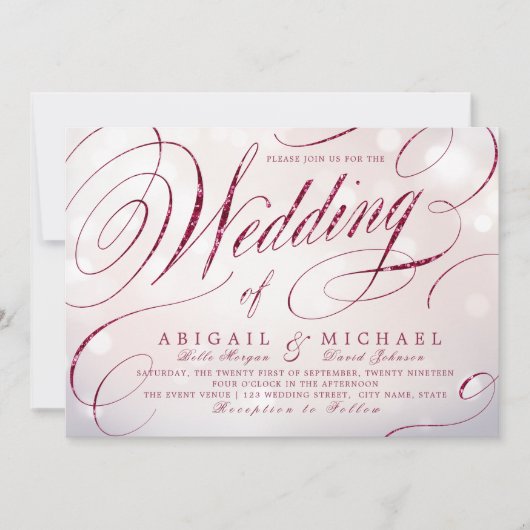 Hochzeit von Glam burgundy Kalligraphie Einladung (Vorderseite)
