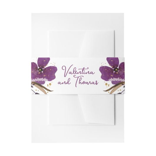 Hochzeit von Glitzer und violetten Blumen Einladungsbanderole (Vorderseite Beispiel)