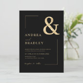 Hochzeit von Gold Ampersand Foto Black Geometric Einladung (Stehend Vorderseite)