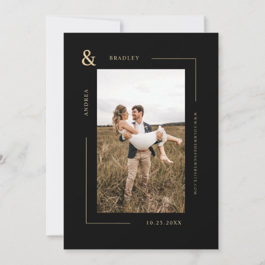 Hochzeit von Gold Ampersand Foto Black Geometric Einladung (Rückseite)