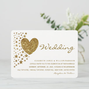 Hochzeit von Gold Glitzer Heart and Stars Einladung