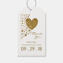 Hochzeit von Gold Glitzer Heart and Stars Geschenkanhänger