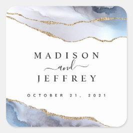 Hochzeit von Gold Glitzer & Navy Blue Agate Quadratischer Aufkleber