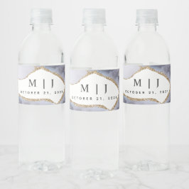 Hochzeit von Gold Glitzer & Navy Blue Agate Wasserflaschenetikett