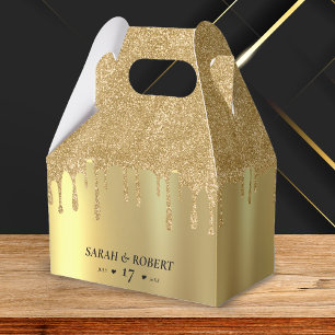 Hochzeit von Gold Glitzer Tropfen Geschenkschachtel