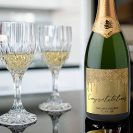 Hochzeit von Gold Glitzer Tropfen Schaumweinetikett