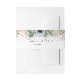 Hochzeit von Gold Glitzer und Dusty Blue Floral Einladungsbanderole