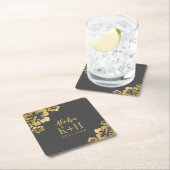 Hochzeit von Gold Hibiskus Aloha Monogram Rechteckiger Pappuntersetzer (Vor Ort)