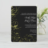 Hochzeit von Gold Love Birds & Wirbel Einladung (Stehend Vorderseite)