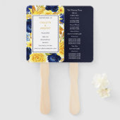 Hochzeit von Gold Navy Blue Floral Fächer (Vorne und Hinten)