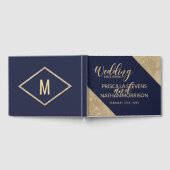 Hochzeit von Gold Navy Blue Imitats Glitzer Sequin Gästebuch (Voll)