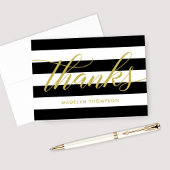 Hochzeit von Gold Script Black und White Stripes Dankeskarte