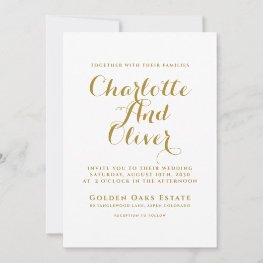 Hochzeit von Gold Script Typografy Einladung (Vorderseite)