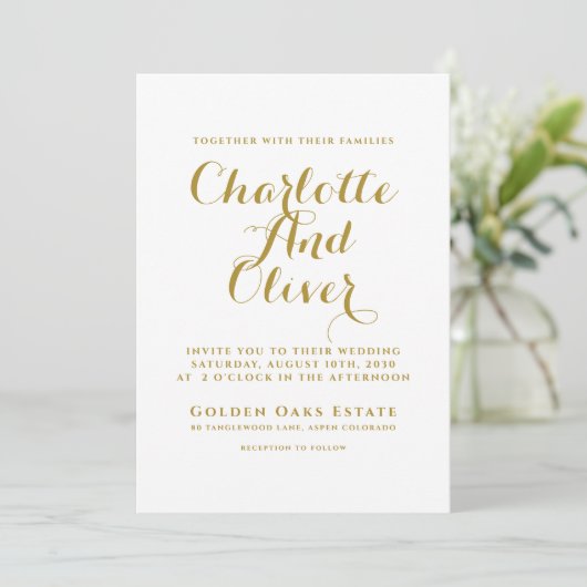 Hochzeit von Gold Script Typografy Einladung (Stehend Vorderseite)
