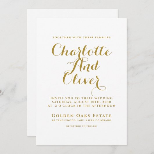 Hochzeit von Gold Script Typografy Einladung (Vorne/Hinten)