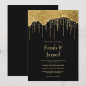 Hochzeit von Gold Tropfen Glitzer Einladung (Vorne/Hinten)