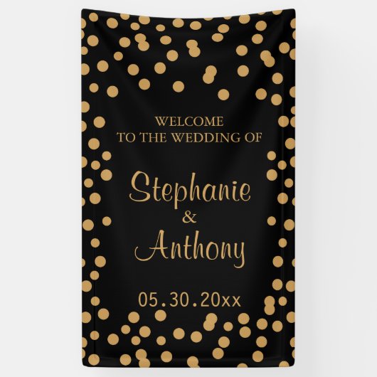 Hochzeit von Gold und Black Confetti Banner (Vertikal)