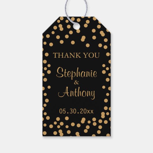 Hochzeit von Gold und Black Confetti Geschenkanhänger (Vorderseite)