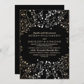 Hochzeit von Gold und Black Gipskraut Einladung (Vorne/Hinten)