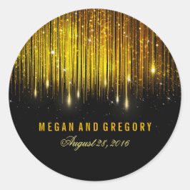 Hochzeit von Gold und Black String Lights Runder Aufkleber