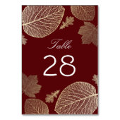 Hochzeit von Gold- und Burgunder-Herbstlauben Tischnummer (Vorderseite)