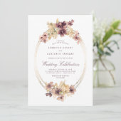 Hochzeit von Gold und Mauve Floral Einladung (Stehend Vorderseite)