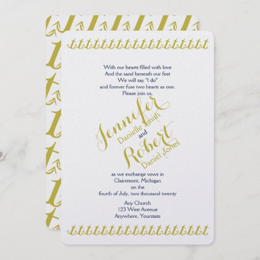 Hochzeit von Gold und Navy-Anchor-Strand Einladung (Vorne/Hinten)