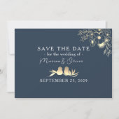 Hochzeit von Gold und Navy Save The Date (Vorderseite)