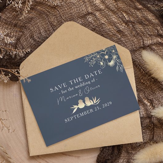 Hochzeit von Gold und Navy Save The Date