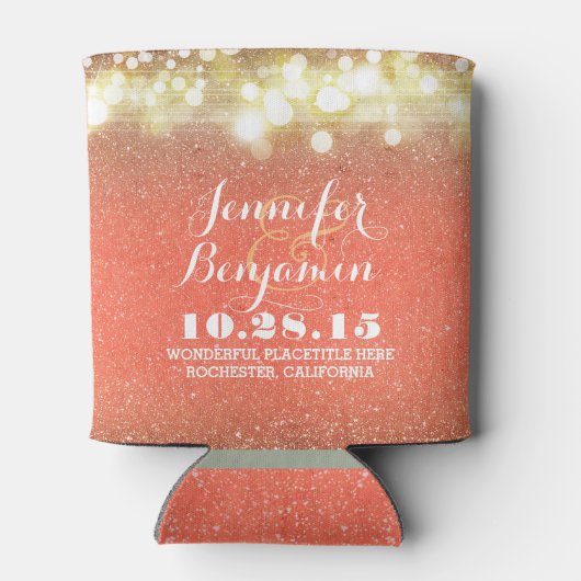 Hochzeit von Gold und Peach String Lights Dosenkühler (Rückseite)