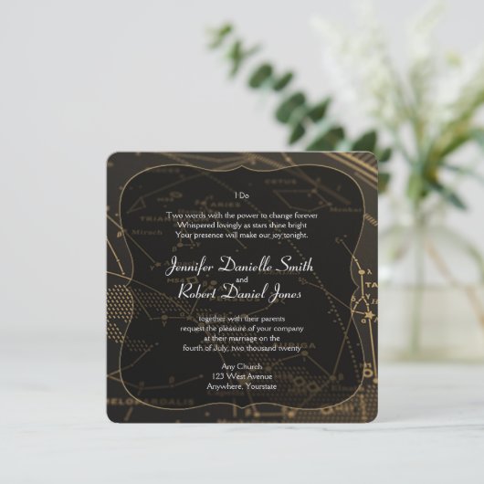 Hochzeit von Gold und Schwarz Einladung (Stehend Vorderseite)