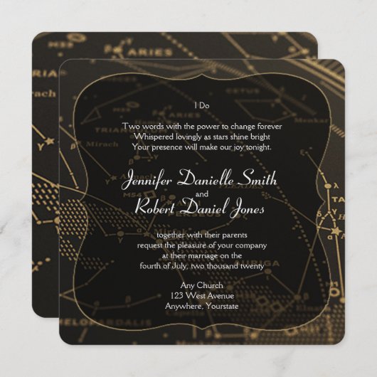 Hochzeit von Gold und Schwarz Einladung (Vorne/Hinten)