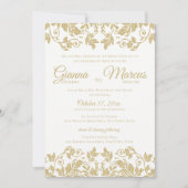 Hochzeit von Gold und White Damask Einladung (Vorderseite)