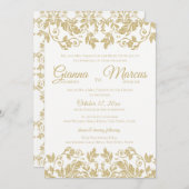 Hochzeit von Gold und White Damask Einladung (Vorne/Hinten)