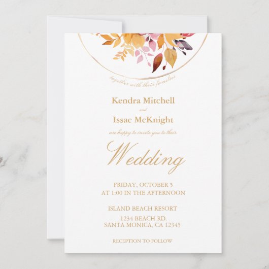 Hochzeit von goldgelber Wasserfarbe Einladung (Vorderseite)