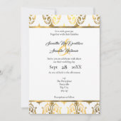 Hochzeit von Goldmedaillen und weißem Damast Einladung (Vorderseite)