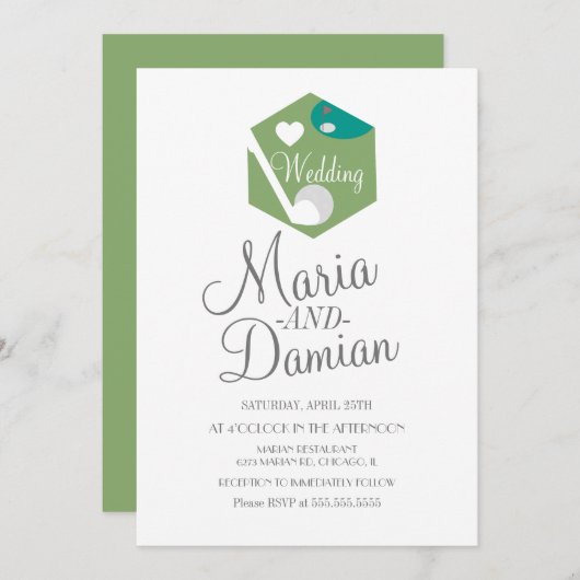 Hochzeit von Golf Sports Grass Einladung (Vorne/Hinten)