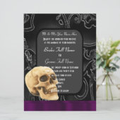 Hochzeit von Gothic Skull und Black Damask Einladung (Stehend Vorderseite)