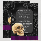 Hochzeit von Gothic Skull und Black Damask Einladung (Vorne/Hinten)